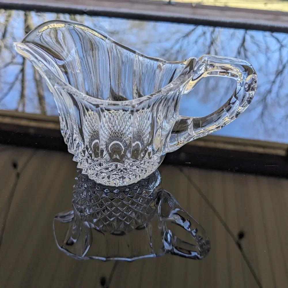 Cut Lead Crystal Sugar Creamer Tray Set Germany Hobnail Exquisite Detail MCM